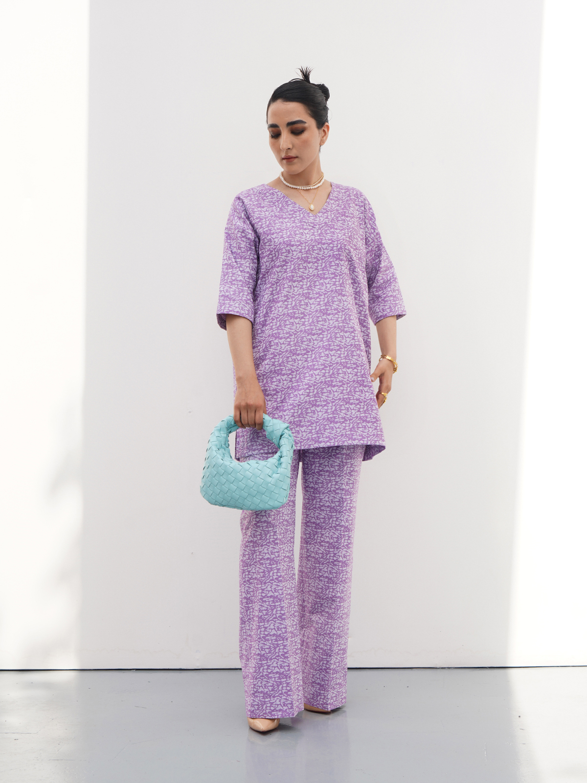 Lavender Printed Co-ord Set by The Kuku Store, Pakistan.