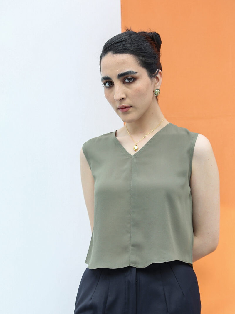 Mud Green Sleeveless Top by KUKU
