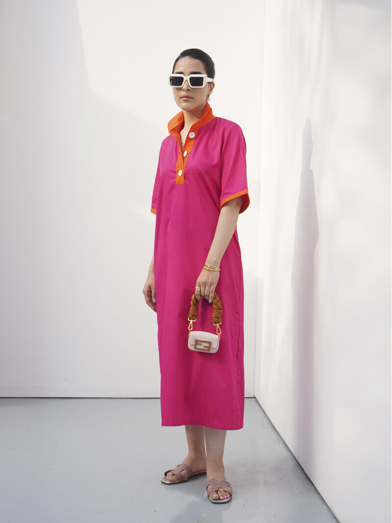 Hot Pink Shirt Dress by The Kuku Store, Pakistan.