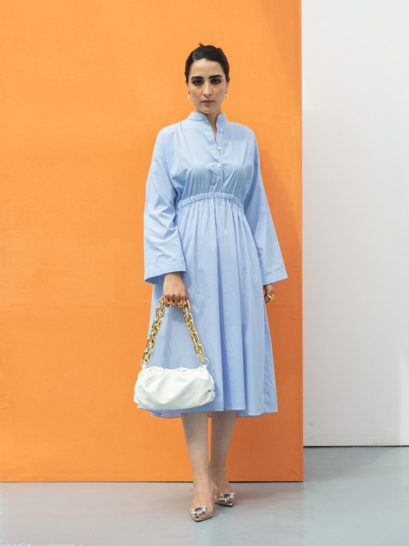 Skyblue Striped Dress by The Kuku Store, Pakistan.