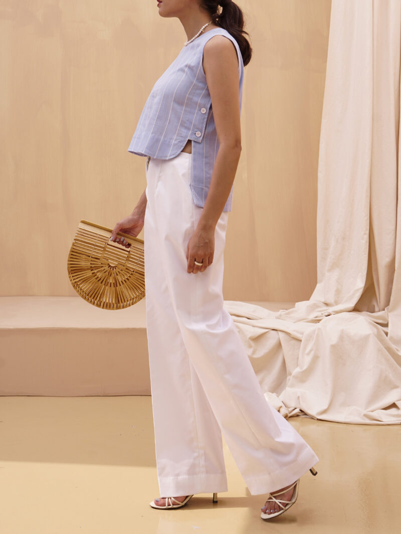 White Wide Leg Mid Rise Pants