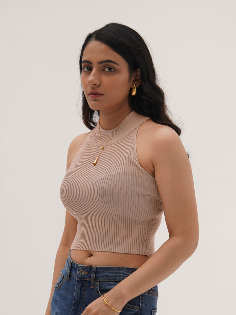 Beige Cropped Knitted Tank
