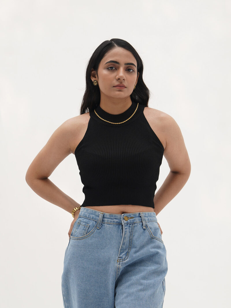 Black Cropped Knitted Tank