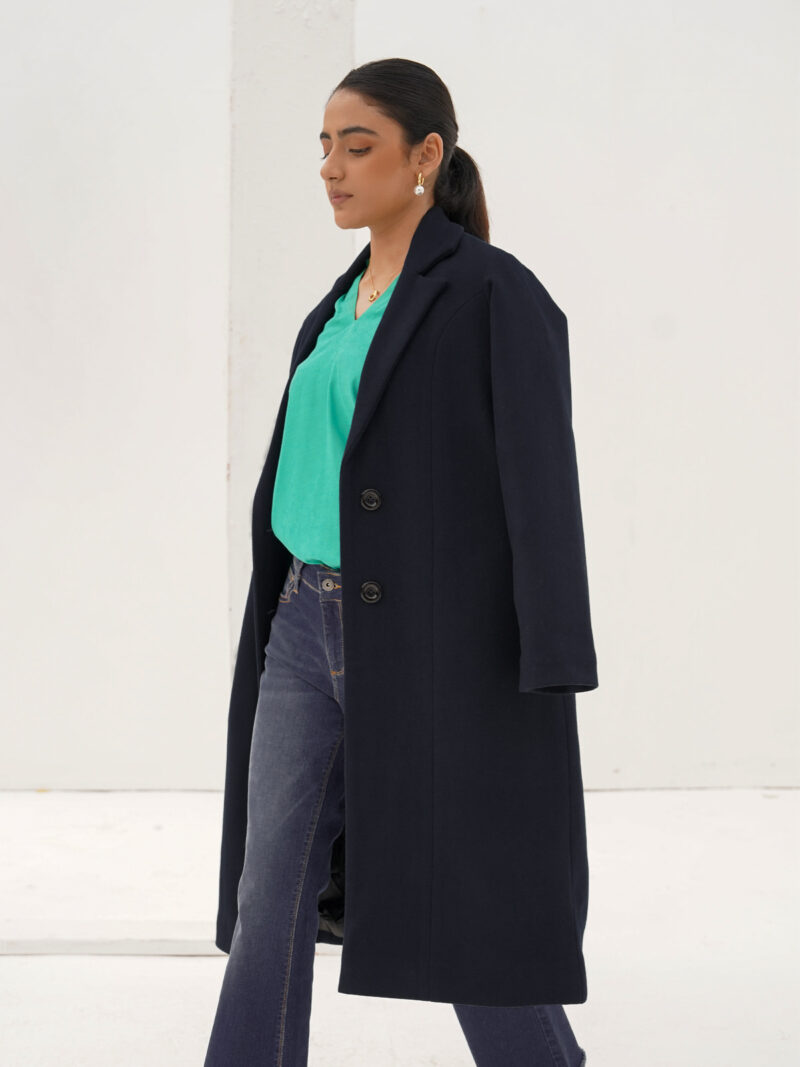 Navy Blue Wool Blend Coat