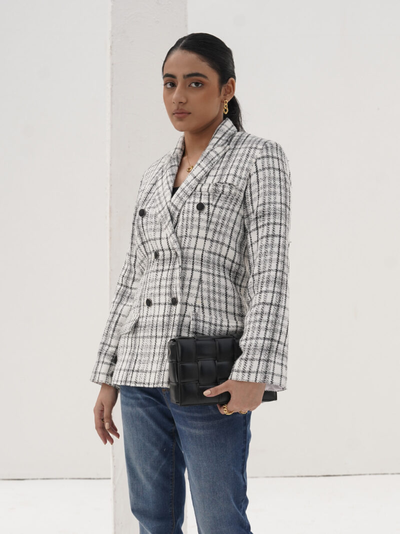Double Breasted Textured Tweed Blazer
