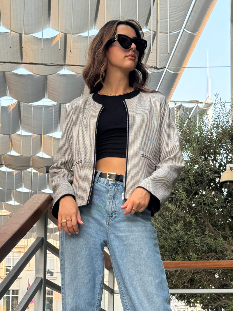 Cropped Mesh Tweed Jacket
