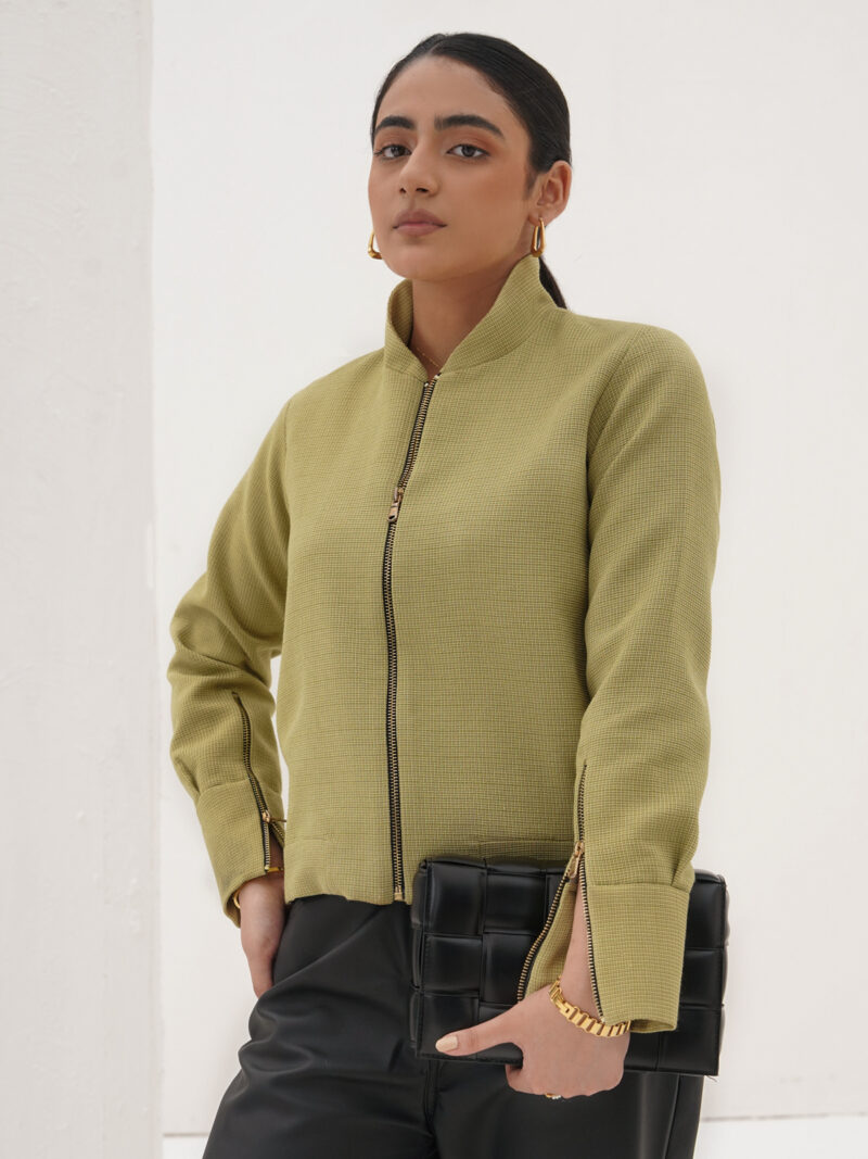 Olive Zipped Tweed Jacket