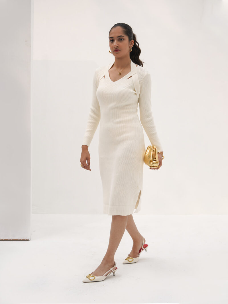 Off-White Cut-Out Ribbed Dress