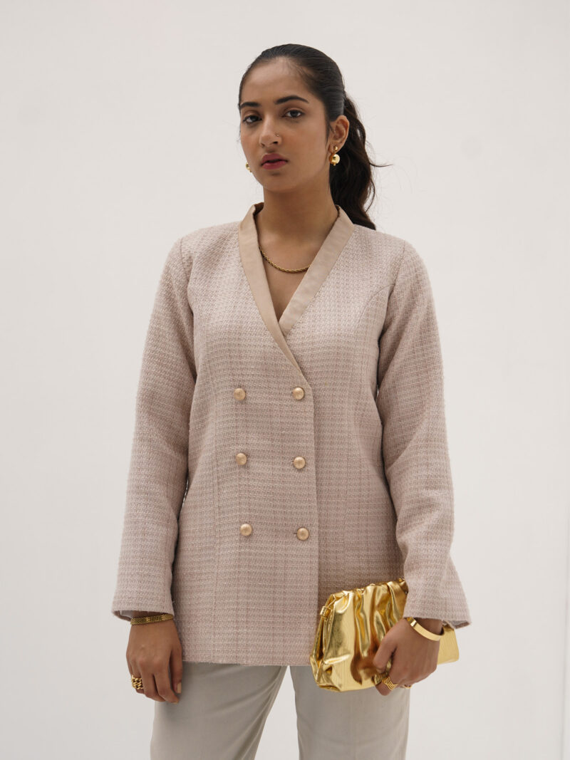 Double Breasted Shimmer Beige Blazer