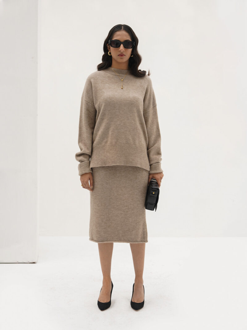 Beige Knitted Skirt Co-Ord