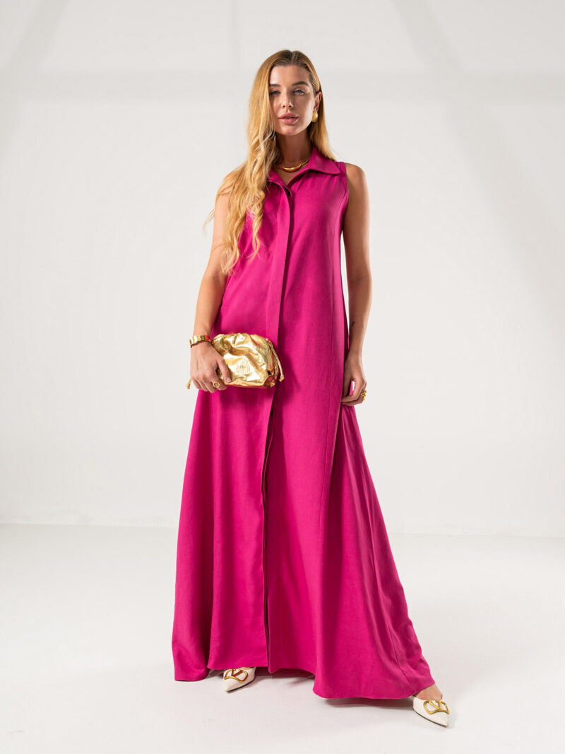 Fuchsia collared maxi dress