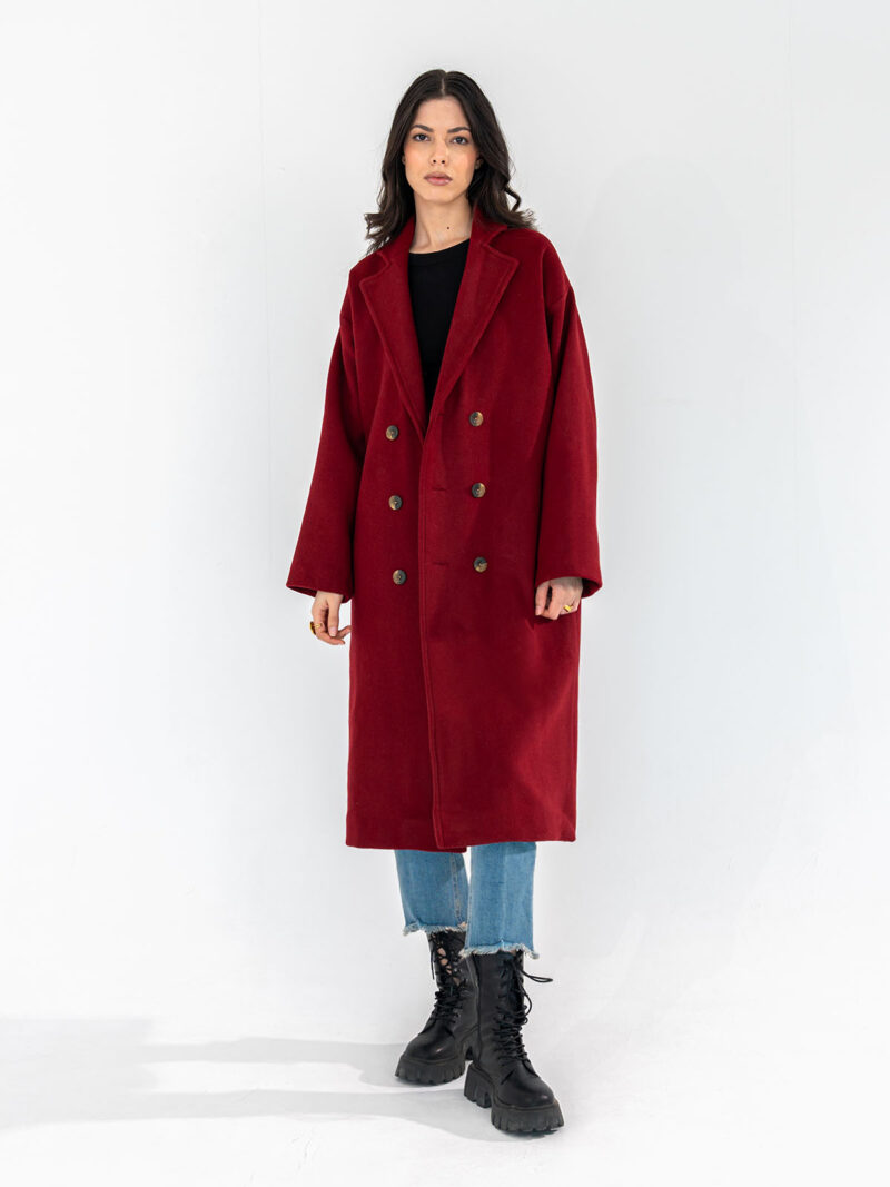 Wine red wool blend long coat