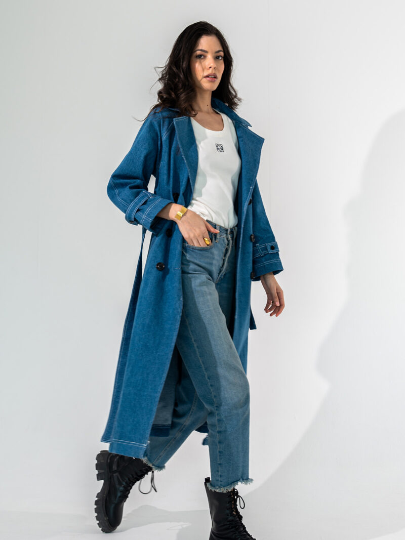 Denim trench coat