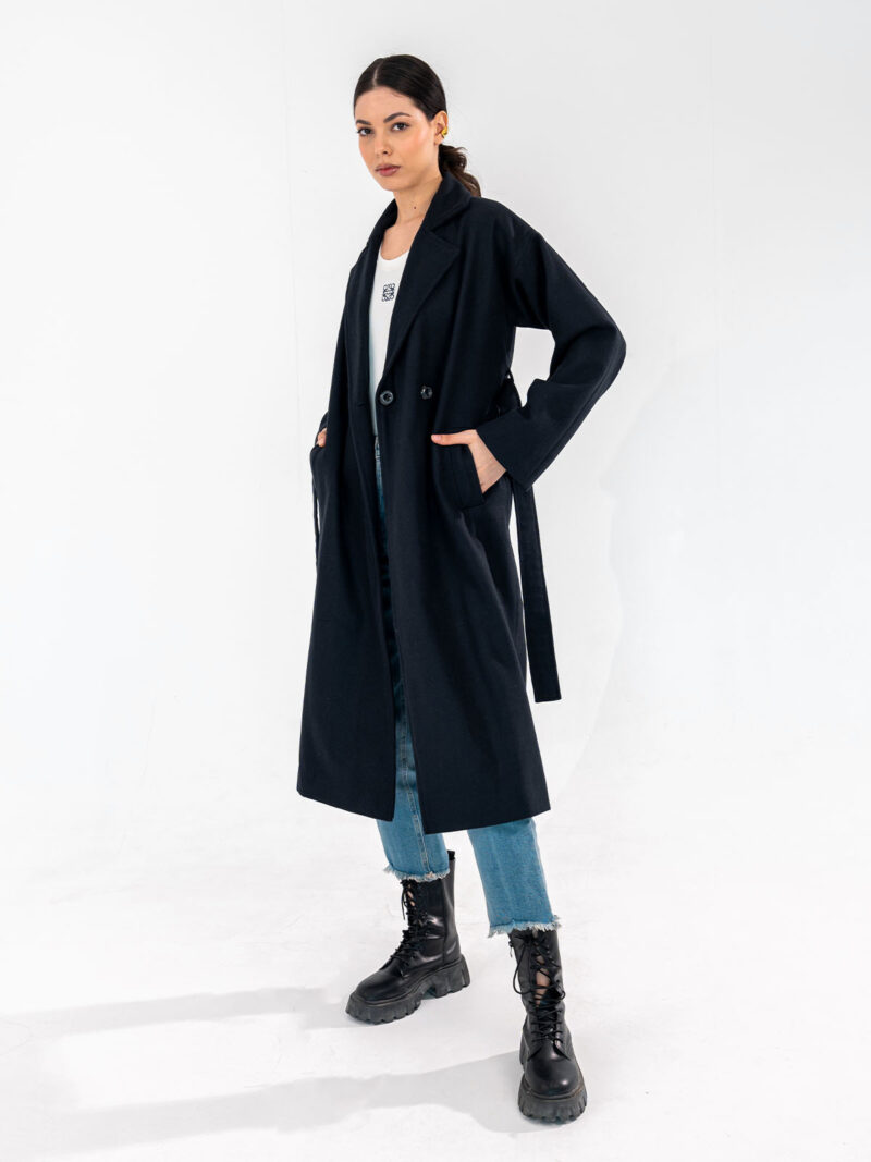 Navy belted wool coat